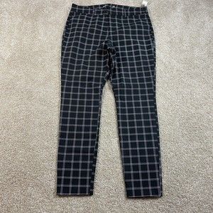 Old Navy Womens New Hi Rise Pixie Plaid Check Pants Trousers 14 Black Stretch